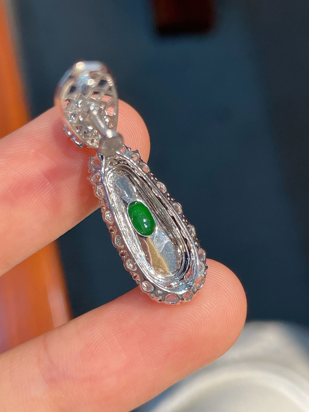 Mặt dây hạt đậu xanh dương hoàn hảo mạ vàng 18k không mặc cả khuyến nghị mạnh (wg0022419)